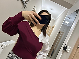 Gömlekli Bordo Bluz