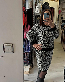 Leopar Desenli Etek Kazak Takım