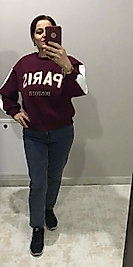 Paris Yazılı Bordo Sweatshirt