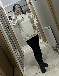 Fermuar Detaylı Beyaz Sweatshirt