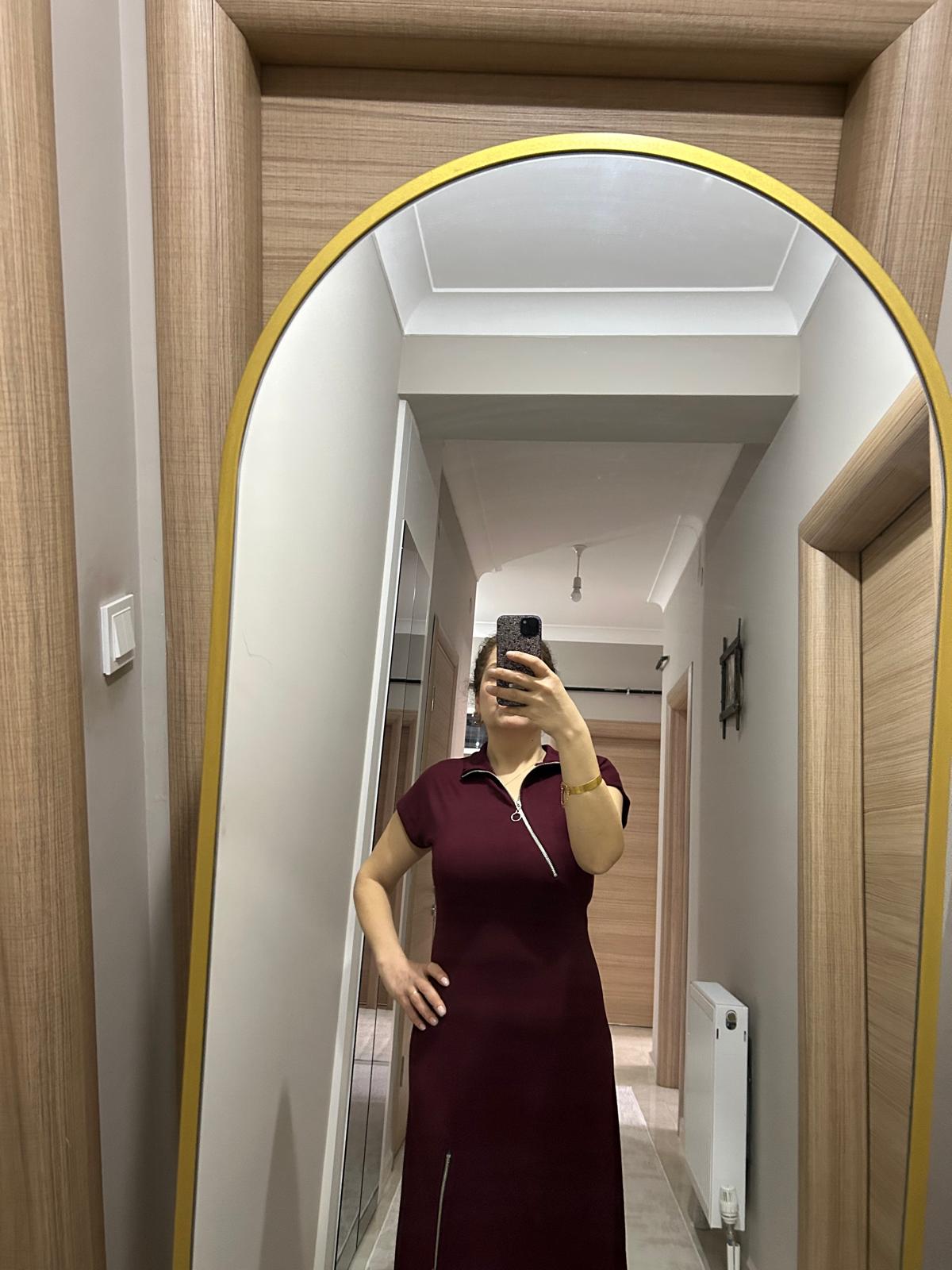 Bordo Fermuarlı Elbise