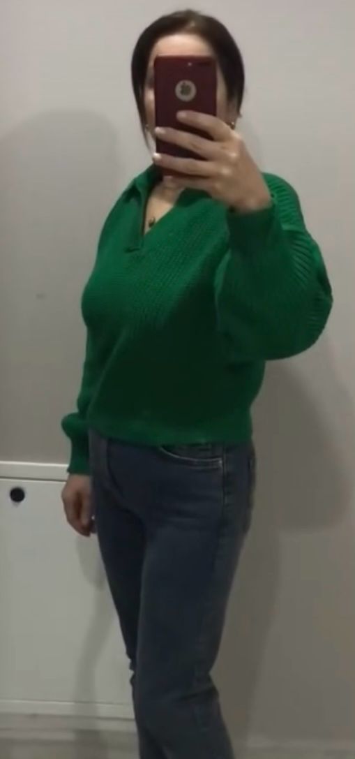 Polo Yaka Yeşil Kazak